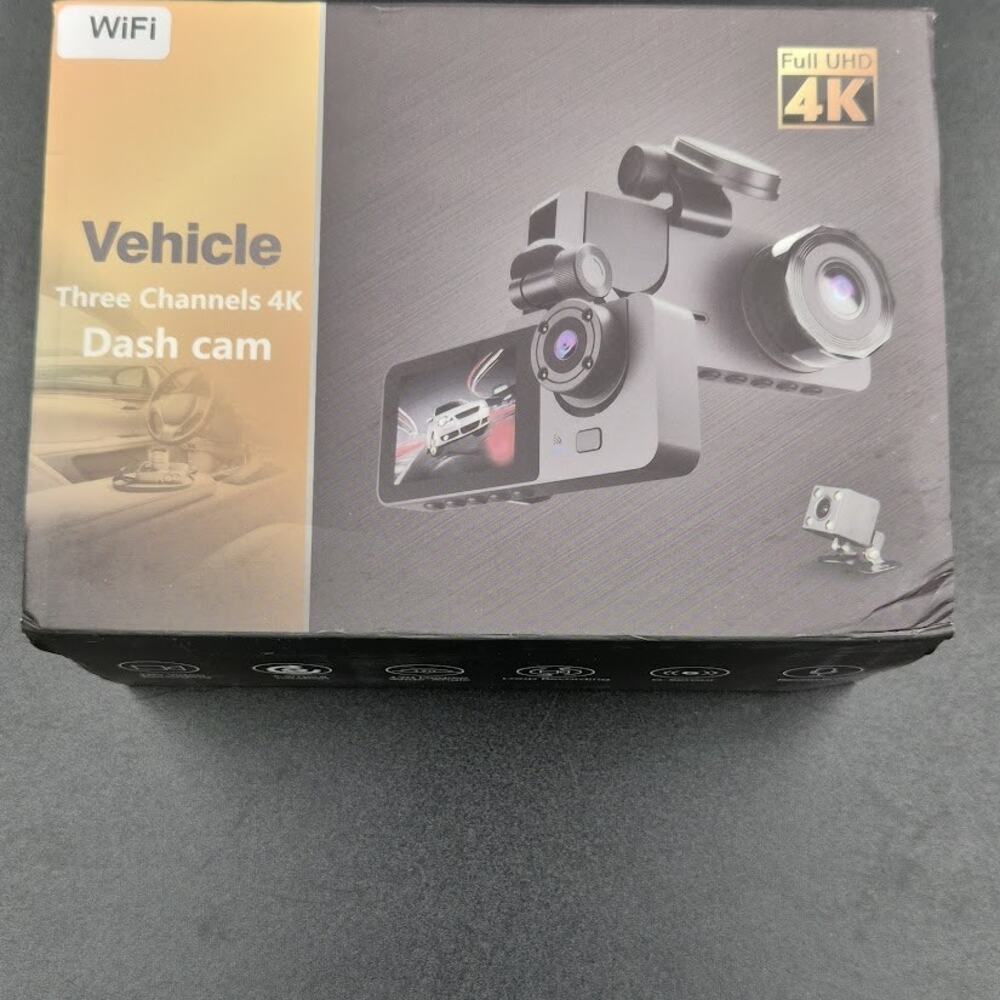 Three Channel 4K WiFi Dash Cam Front Cabin Rear Camera 170° – New in Box